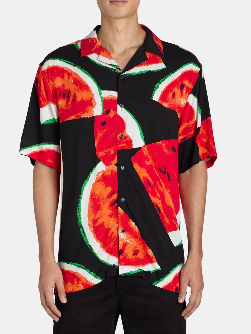 🍉🍉Casual Black Short-Sleeve Shirt with Red Watermelon Print